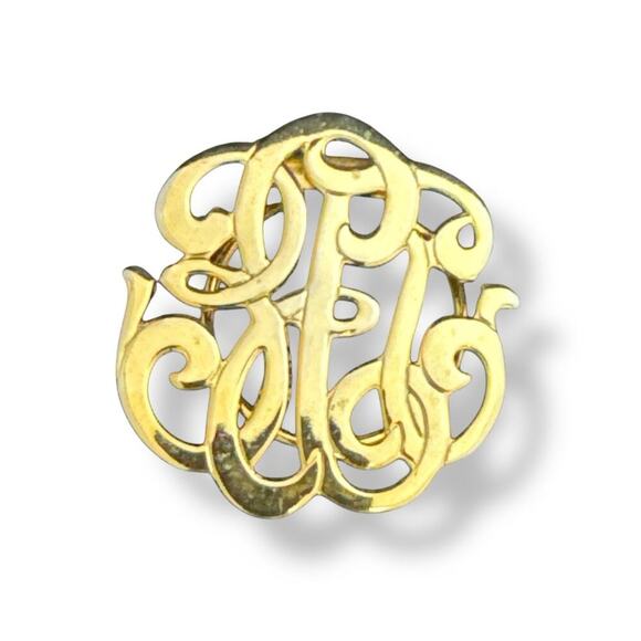 Vintage Monogram Scarf Clip intertwined Script Letter Gold-tone 1.5” - Picture 1 of 3